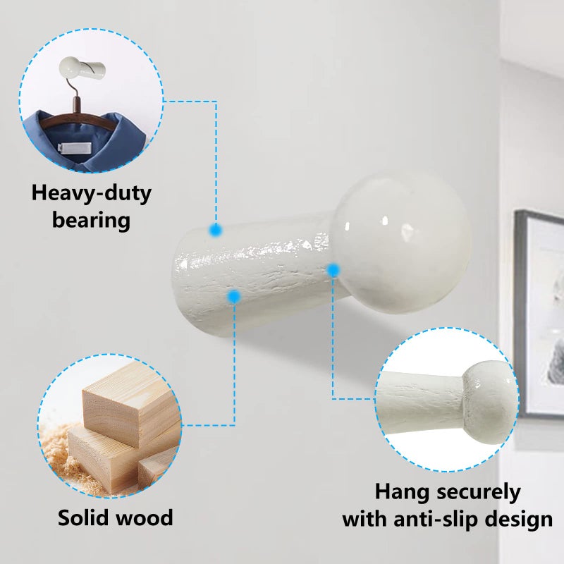 Svaitend Screw-On Solid Wood Hook Coat Hook Towel Hook Shaker Pegs for Bathroom Livingroom Garden 10 Pieces (White Paint) - Image 3